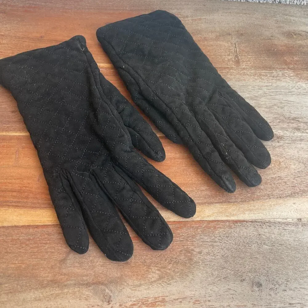 COACH Black Suede Quilted Women’s Gloves w Cashmere Lining